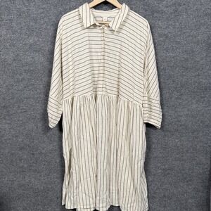 Caslon Size 3X Shirt Dress White Gray Stripe Linen Blend Casual Vacation Office